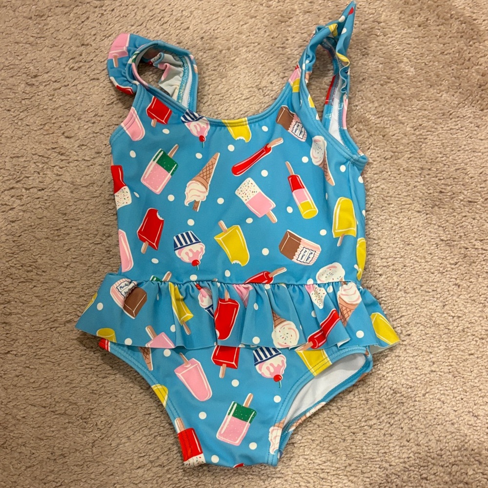 Mini Boden Blue Ice Cream Print One Piece Swimsuit